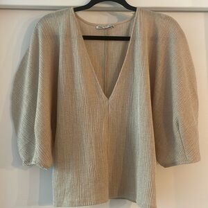 Beige ZaraV-Neck Top